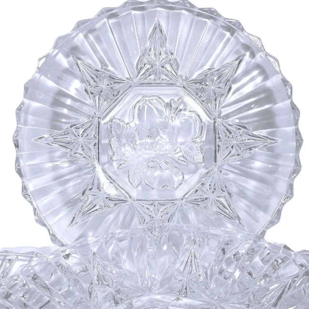 Set 4 Vintage Clear Glass Dessert Salad Plates Embossed Fruit Grapes Starburst
